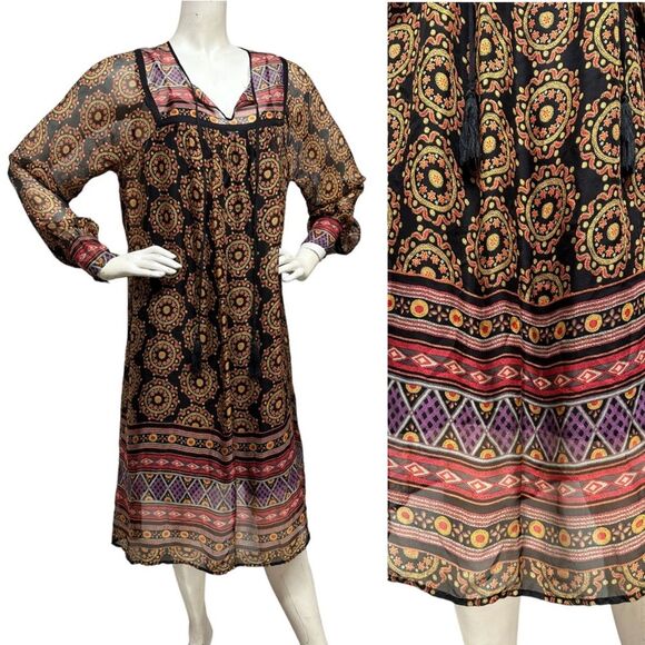 4 LOVE And LIBERTY Johnny Was Silk Mandala Dress Tassel Ties OVERSIZED S or M - Picture 2 of 16